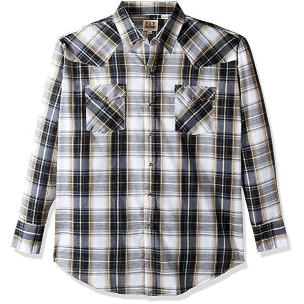 Ely Cattleman Men's Long Sleeve Western Shirt Tan/ Blue Plaid Size XXL